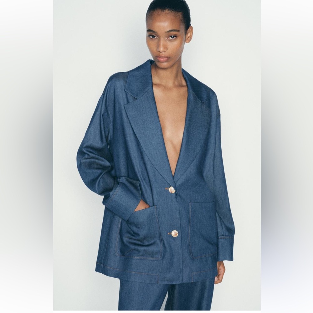 Zara Denim Effect Oversized Blazer